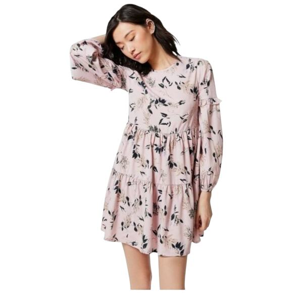 Urban Outfitters UO Floral Printed Mini Dress Pink Babydoll Boho Coquette M - Picture 2 of 8